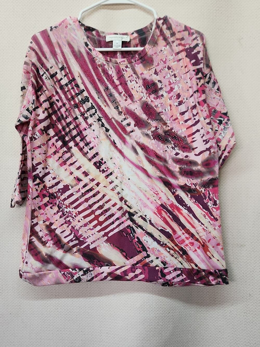 Christopher & Banks Pink Abstract Short Sleeve Tee